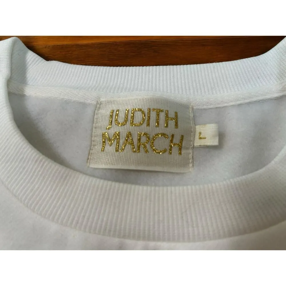 Judith March Creamy White Spice Girl Spellout Script Cropped Sweatshirt L Preppy - Image 4