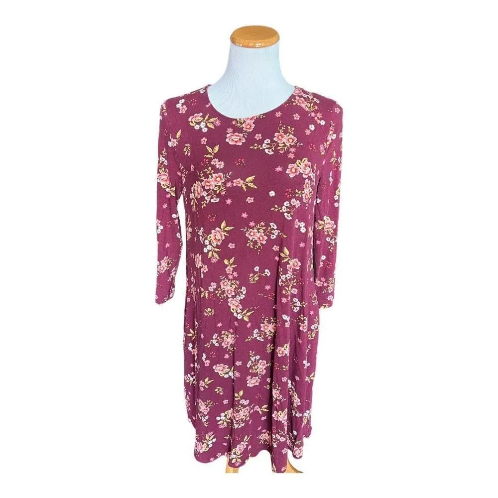 Womens Time & Tru Relaxed Fit Floral 3/4 Sleeve Pocket Dress - Image 2