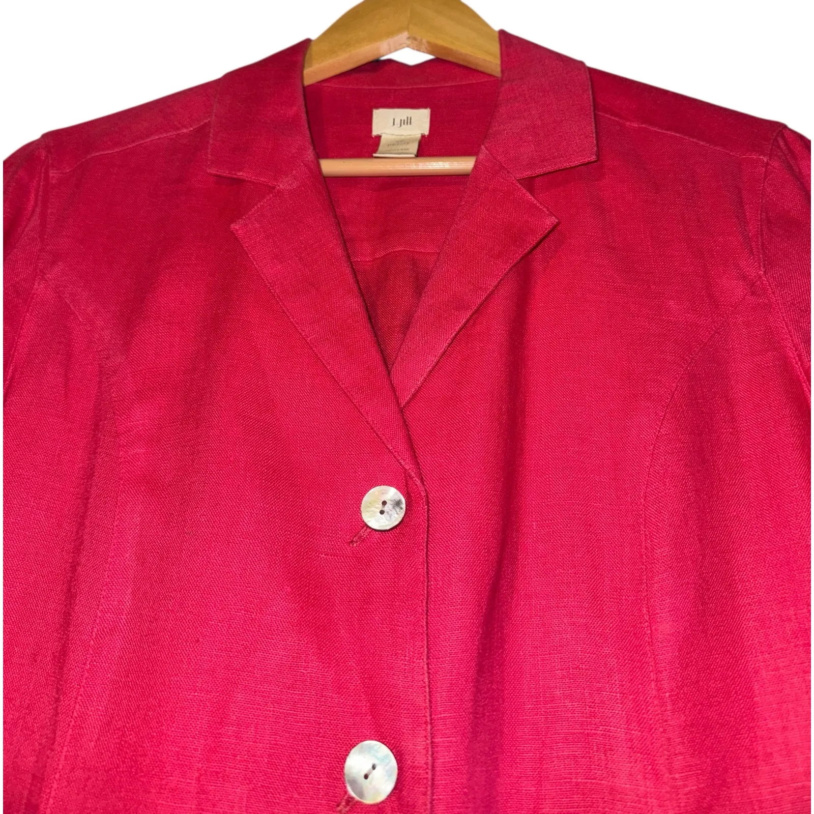 J Jill 100% Linen Blazer Small PETITE Jacket Pockets Relaxed Fit Barbie Pink Tie Size undefined - Image 2