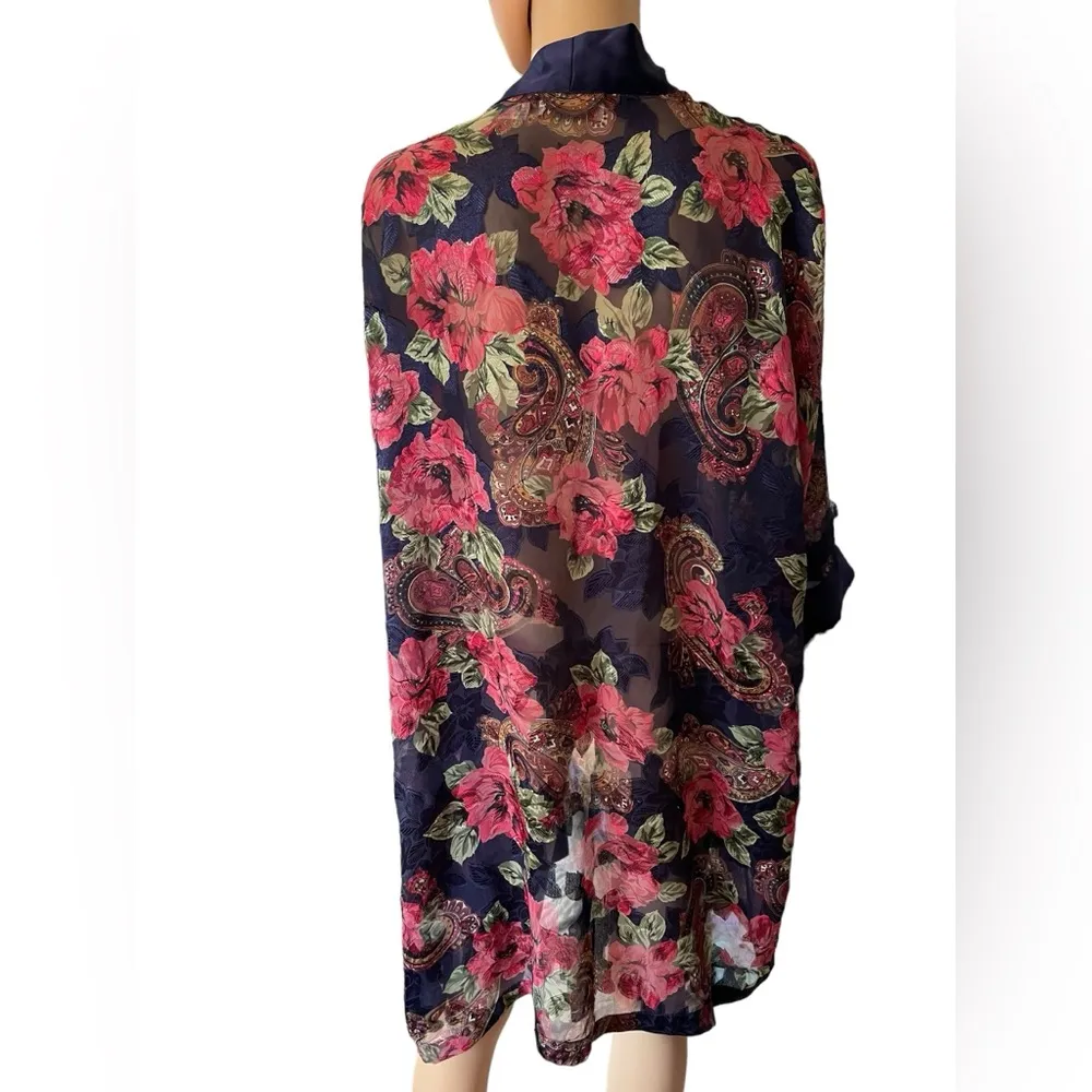 Victoria’s Secret Vintage Gold Label Blue Sheer Romantic Floral Lingerie Robe - Image 5