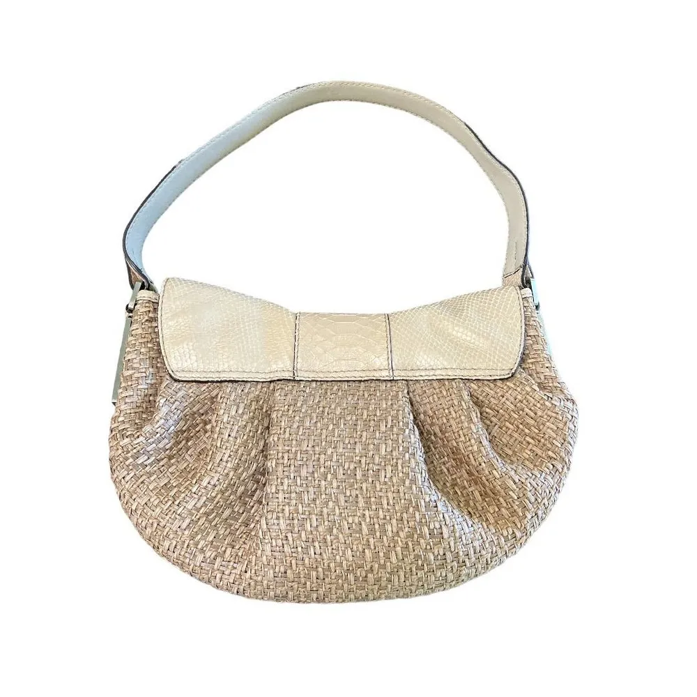 Calvin Klein Snakeskin Print Woven Hobo Bag Beige and Tan - Image 2