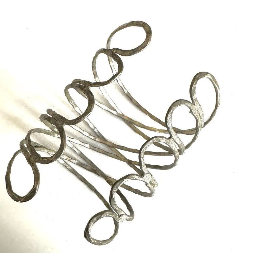 Silver tone wide cut out open cuff bracelet - Image 6