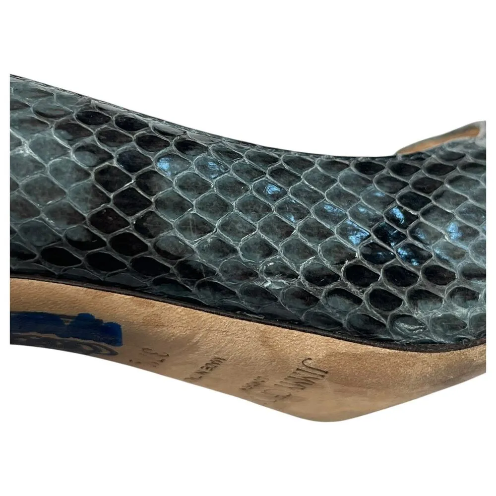 Jimmy Choo Heels Womens 37.5 7.5 US Green Black Snake Python Abel Pump Stiletto - Image 12