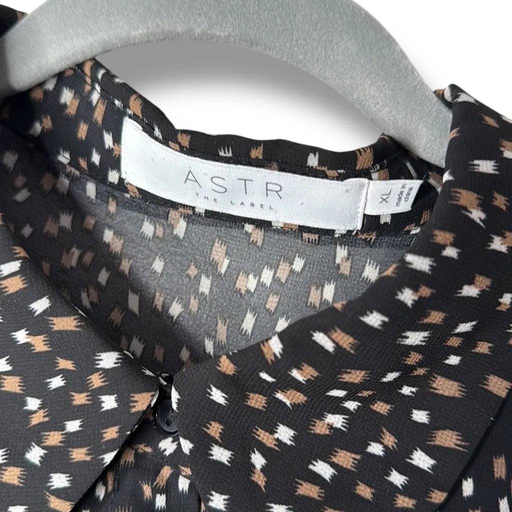 ASTR The‎ Label Black Taupe Geo Print Ruched Long Sleeve Blouse XL - Image 7
