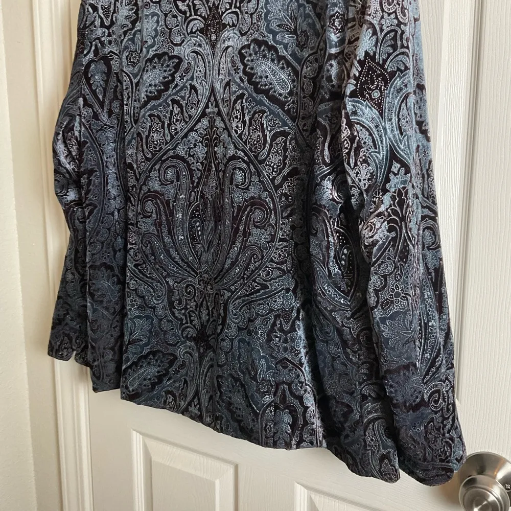 Coldwater Creek Velvet Paisley Jacket Blue & Brown Print Size X-Large women’s - Image 11