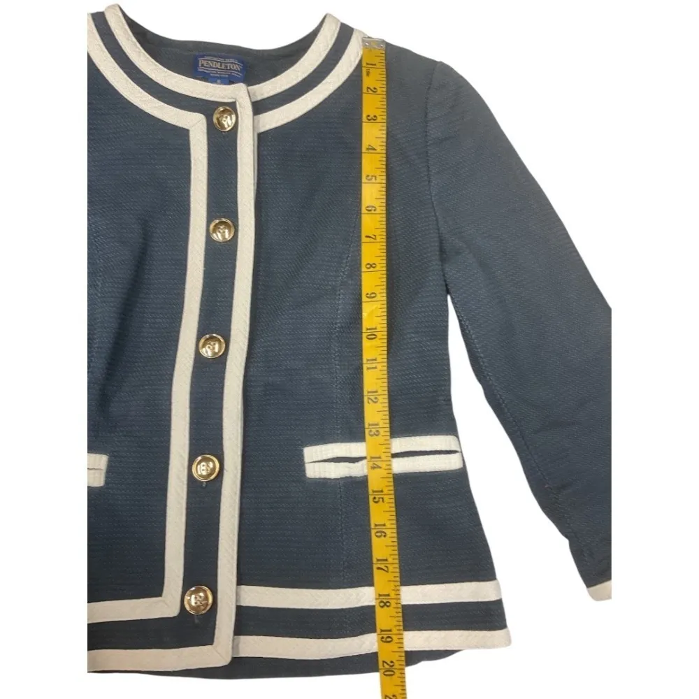 Gold Button Blazer Jacket Blue White Trim Sailor Coastal Sz 6P Petites - Image 8