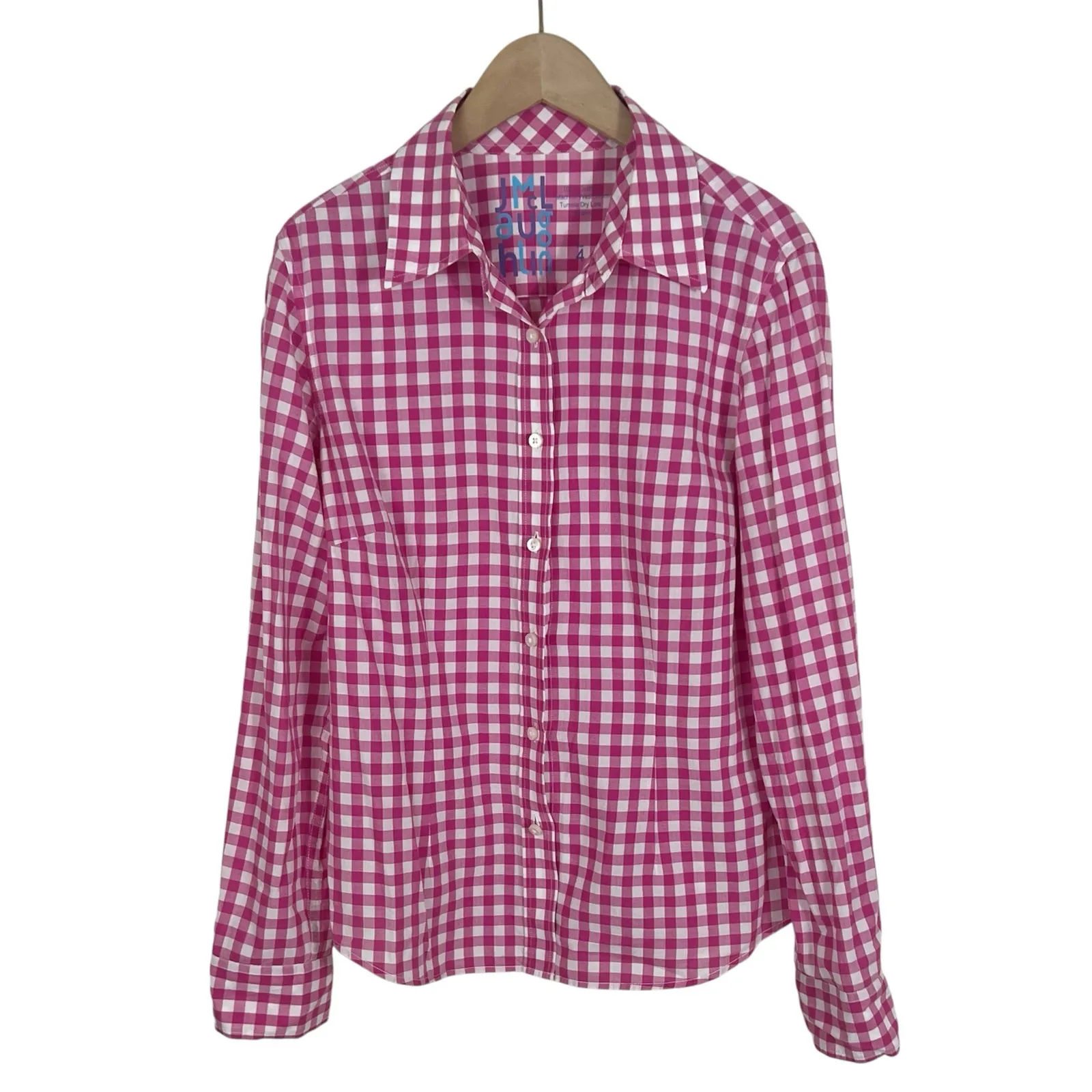 J. McLaughlin Pink and White Gingham Plaid Button Down Shirt Size 4 - Image 2