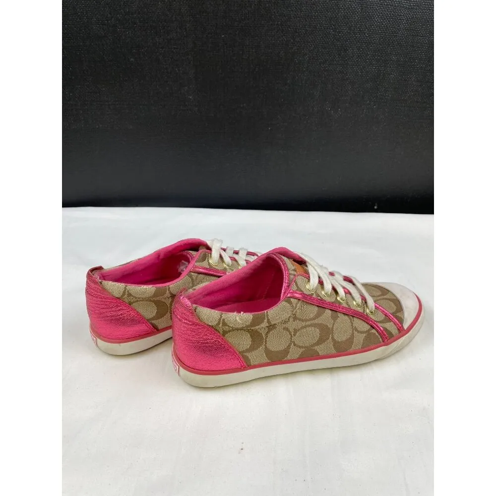 Coach Women's Metallic Pink /Tan Canvas Sneakers/ Shoes Size 7B SKU 4246 - Image 4