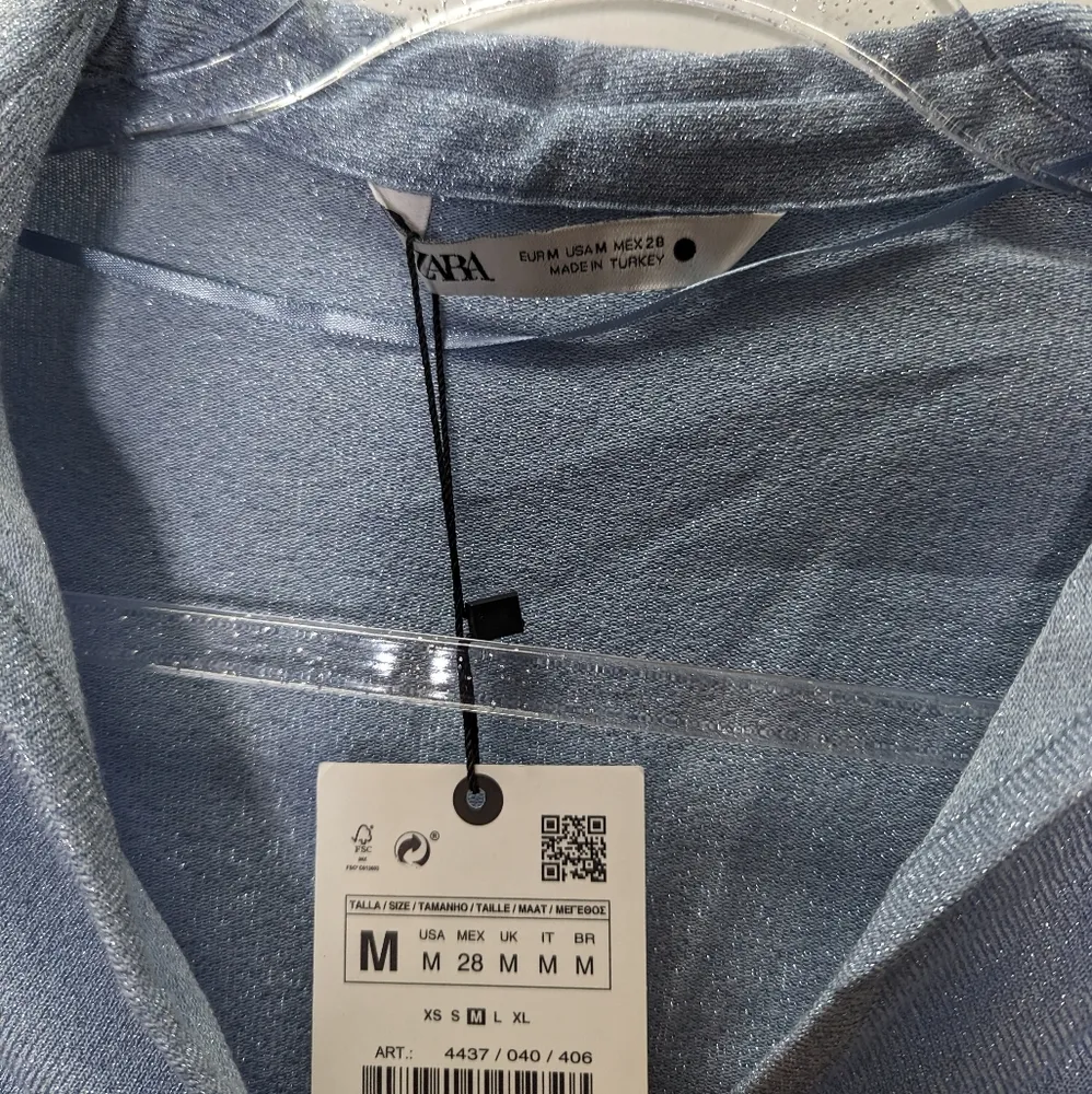 Zara blue metallic thread long sleeve top size M - Image 8