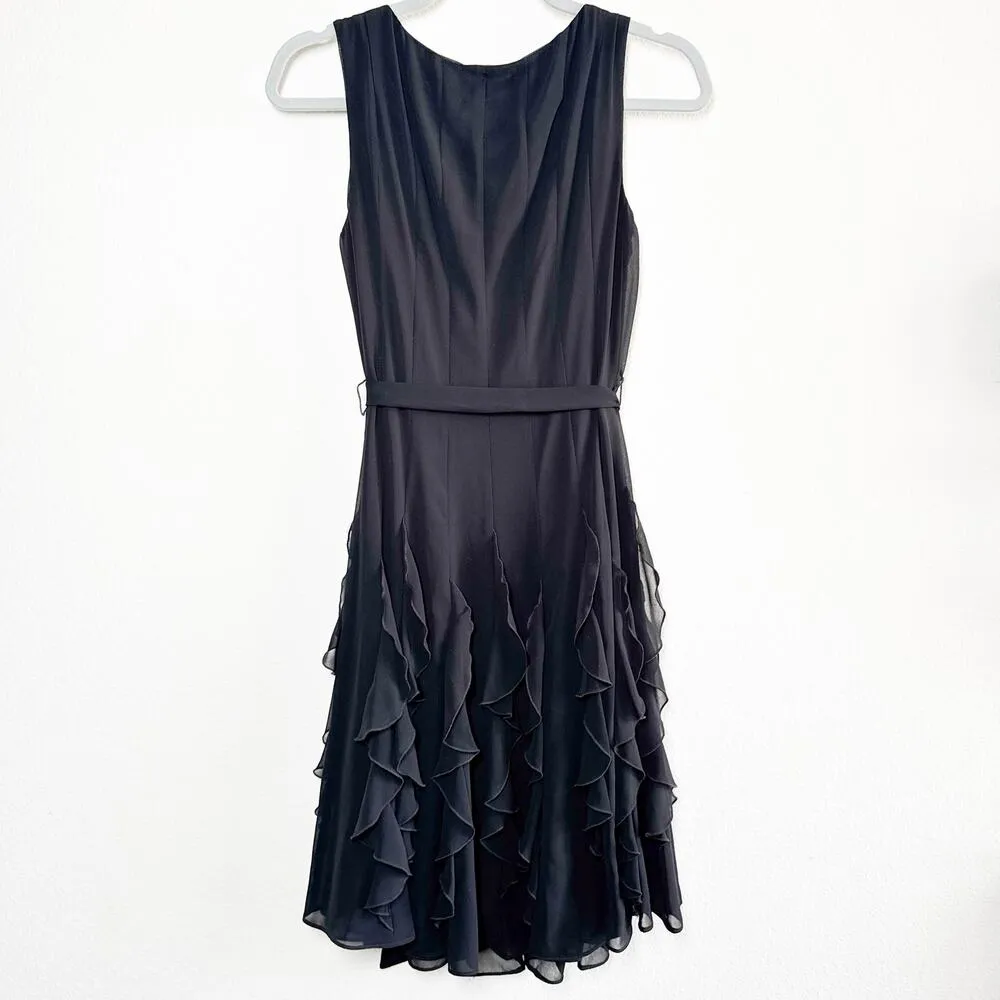 Vintage Evan Picone Ruffle Chiffon Black Fit & Flare Dress Size 4 - Image 8