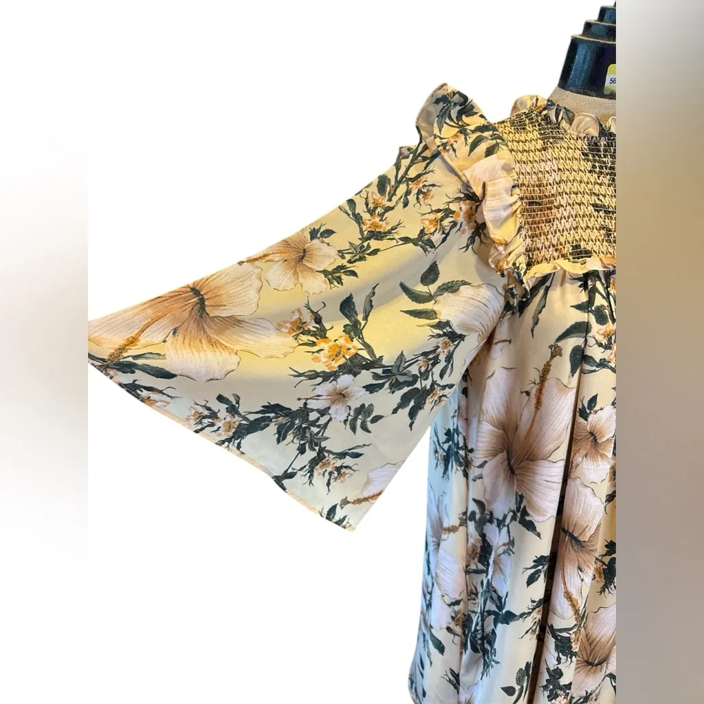 Happy x Nature Smocked Floral Boho Knee Length‎ Dress By Kate Hudson Small NWT Pink - Image 2