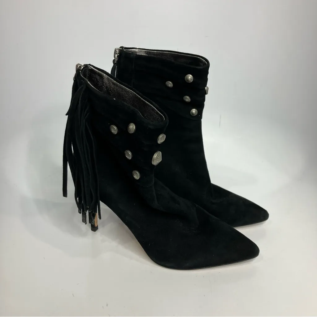 Paige Leah fringe studded bootie heels black‎ suede women’s 7.5 western modern - Image 2
