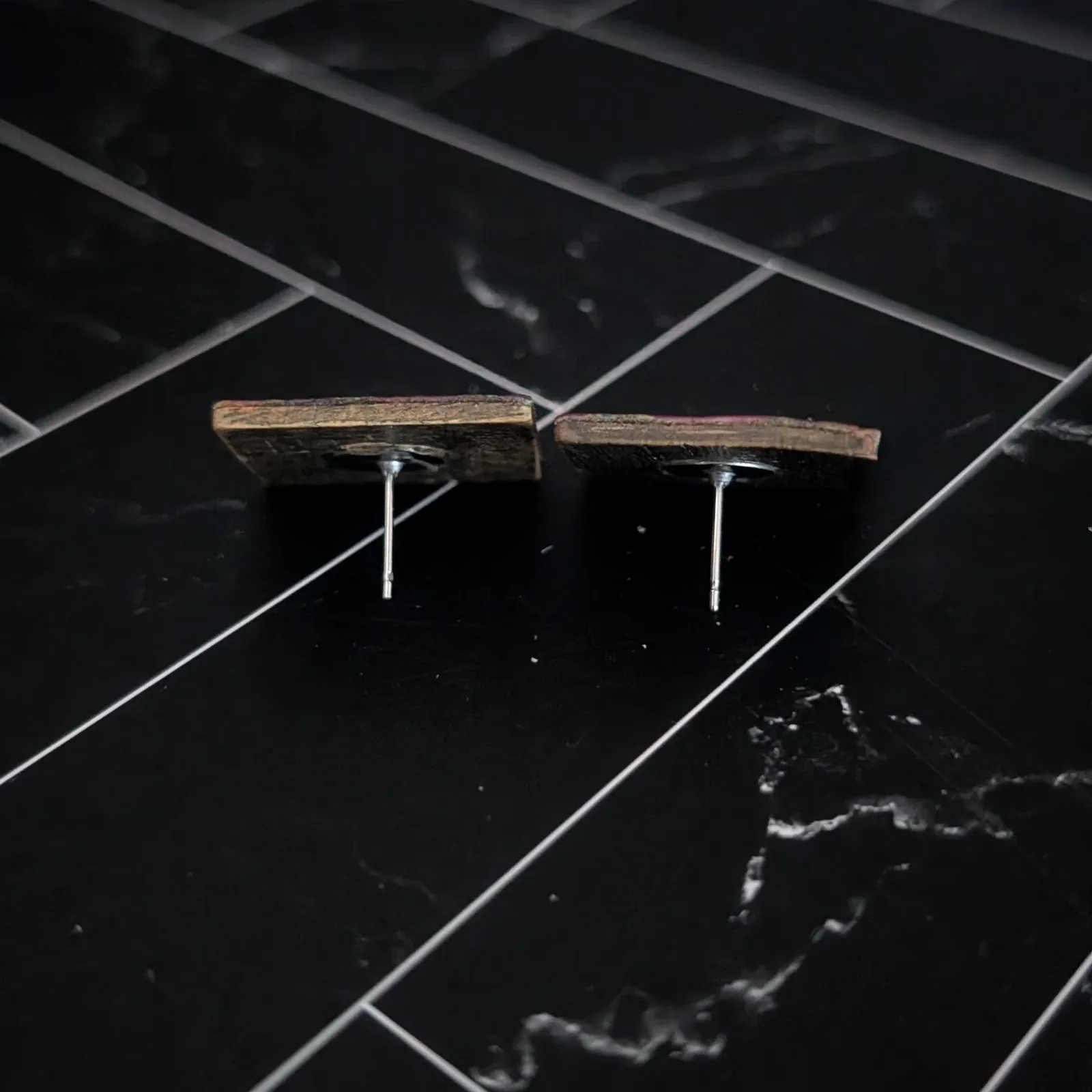 Vintage Stud Earrings Pink/Purple/Teal Geometric Artist Statement - Image 7