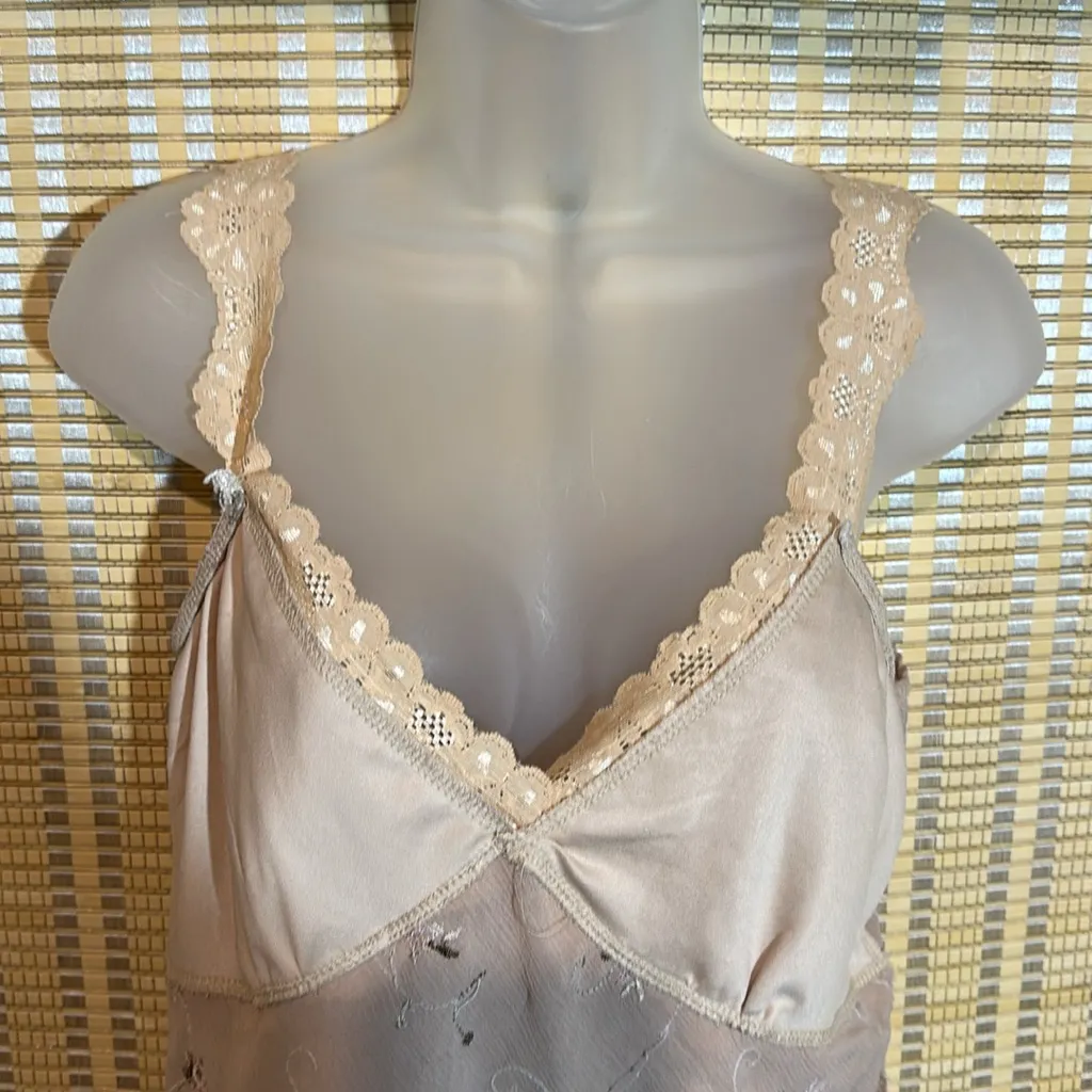 Rave Vintage 1990s Y2K Beige Floral Tank Top Ruffles Lace Trim Tie Belt Large Purple - Image 13