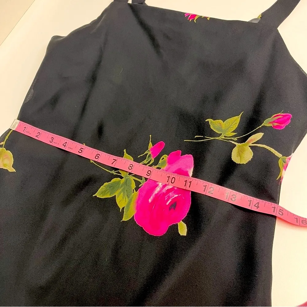 Black pink floral dress y2k style asymmetrical mesh overlay lined dark floral - Image 5