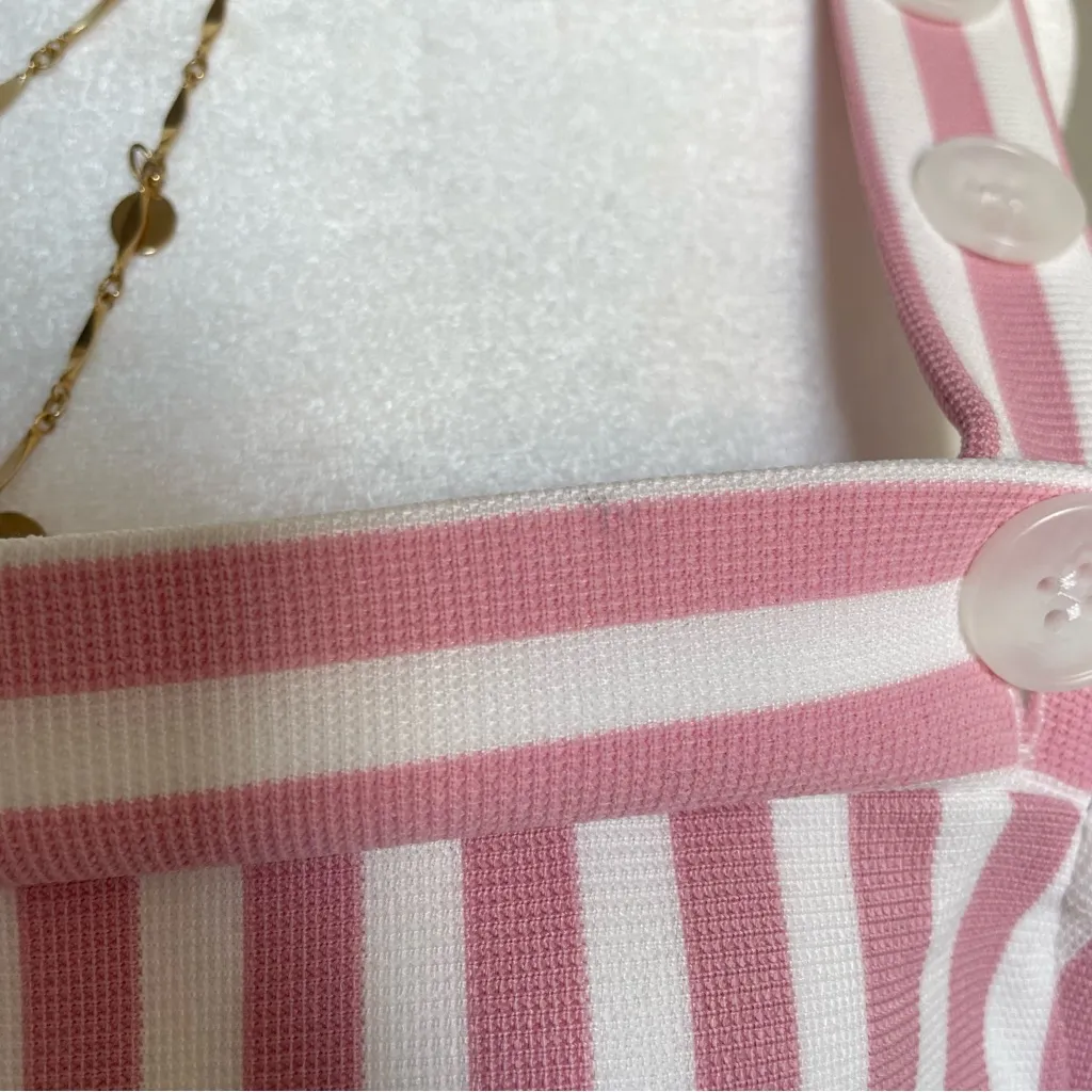 HALARA Pockets Stripe Waffle Overalls in Pink Stripe Size Large - Image 7