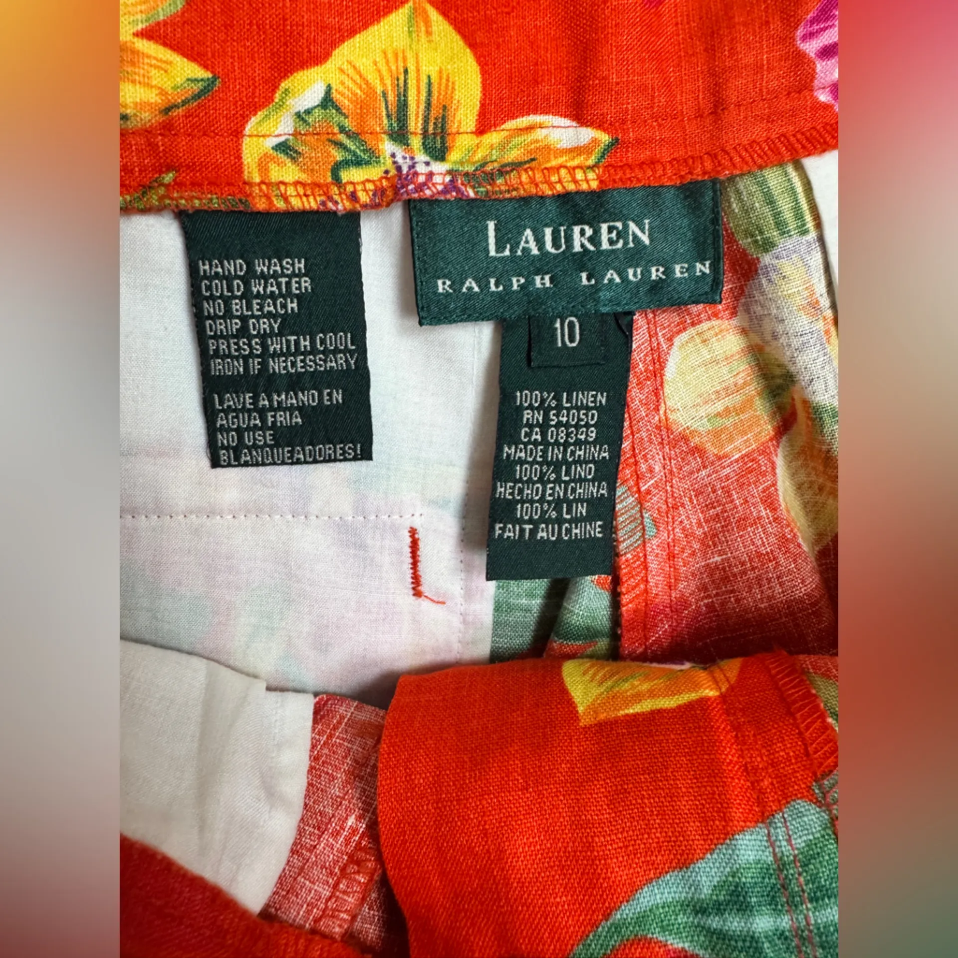 Lauren Ralph Lauren Hawaiian Flora Print Button Up Linen Shirt/Shorts Sz 10/L - Image 13