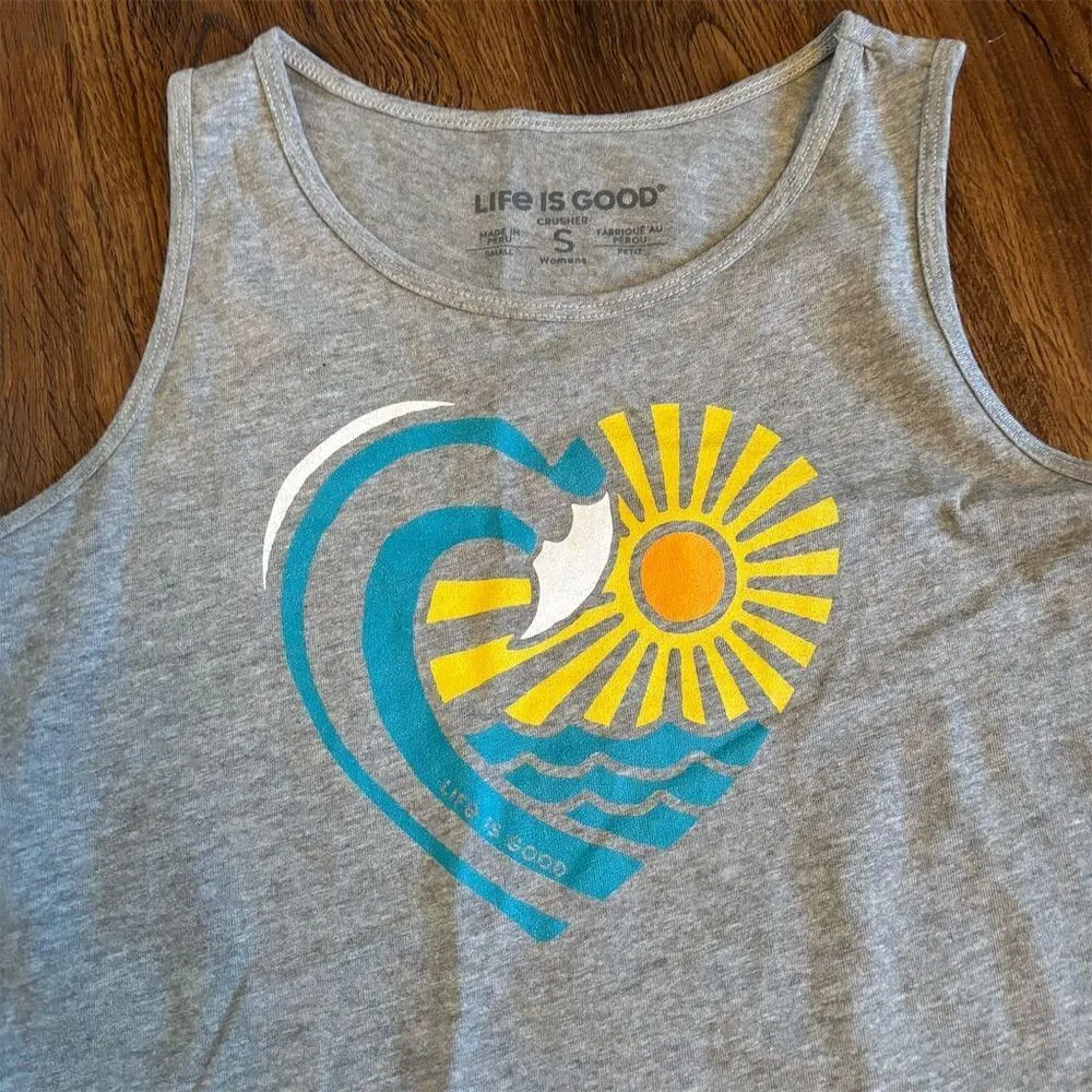Life is Good Women's Gray Waveheart Crusher Tank Top Size S - Image 3