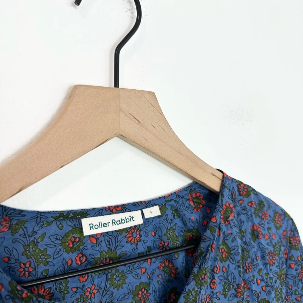 Roller Rabbit Blue Floral Kurta Tunic Top 3/4 Sleeve Boho Resort Wear size Small - Image 4