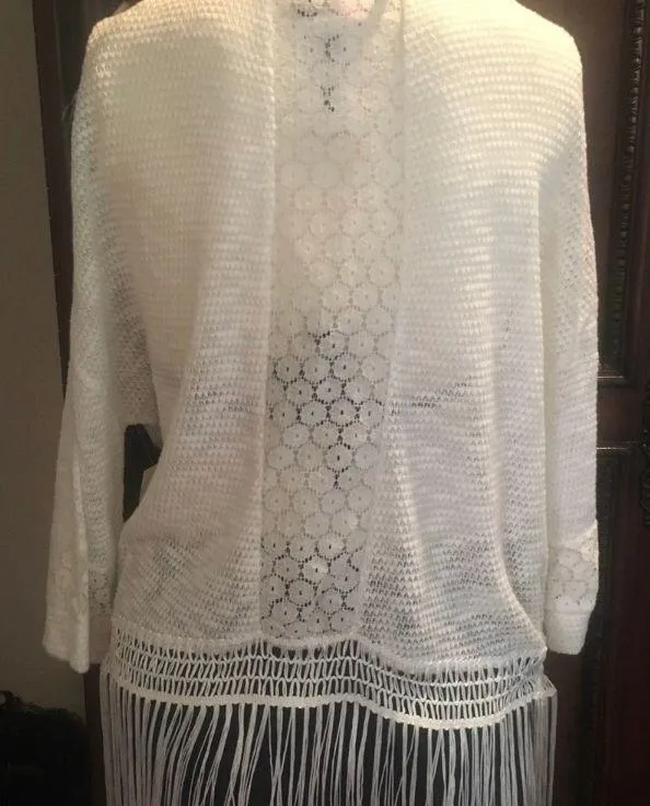 Boho Fringe cover up kimono White Size M - Image 2