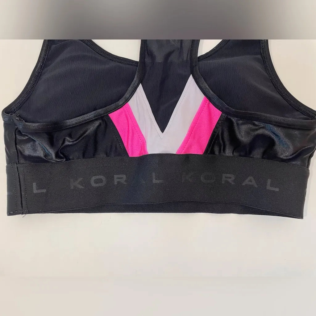 Koral Women’s Mesh-Back‎ Racerback Black Pink Sports Bra Size S - Image 6