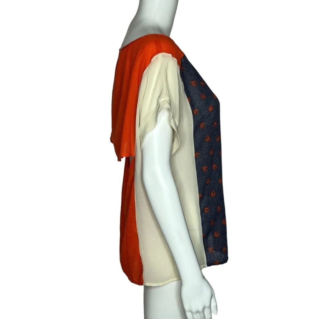 Urban Outfitters Cooperative Blouse Navy Blue Orange Slit Open Back Semi Sheer - Image 2