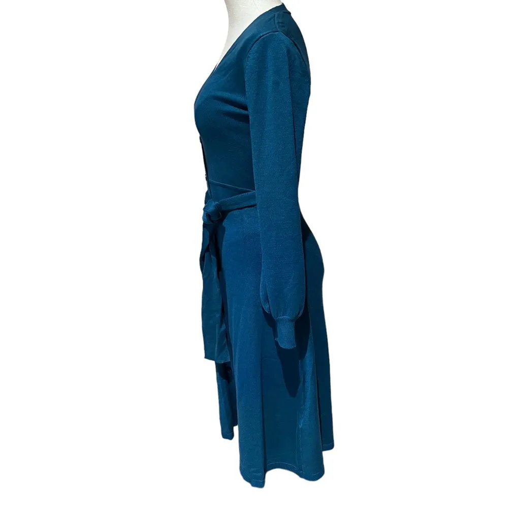 NWT ELIZA J BUTTON FRONT BELTED SWEATER DRESS TEAL SMALL - Image 4