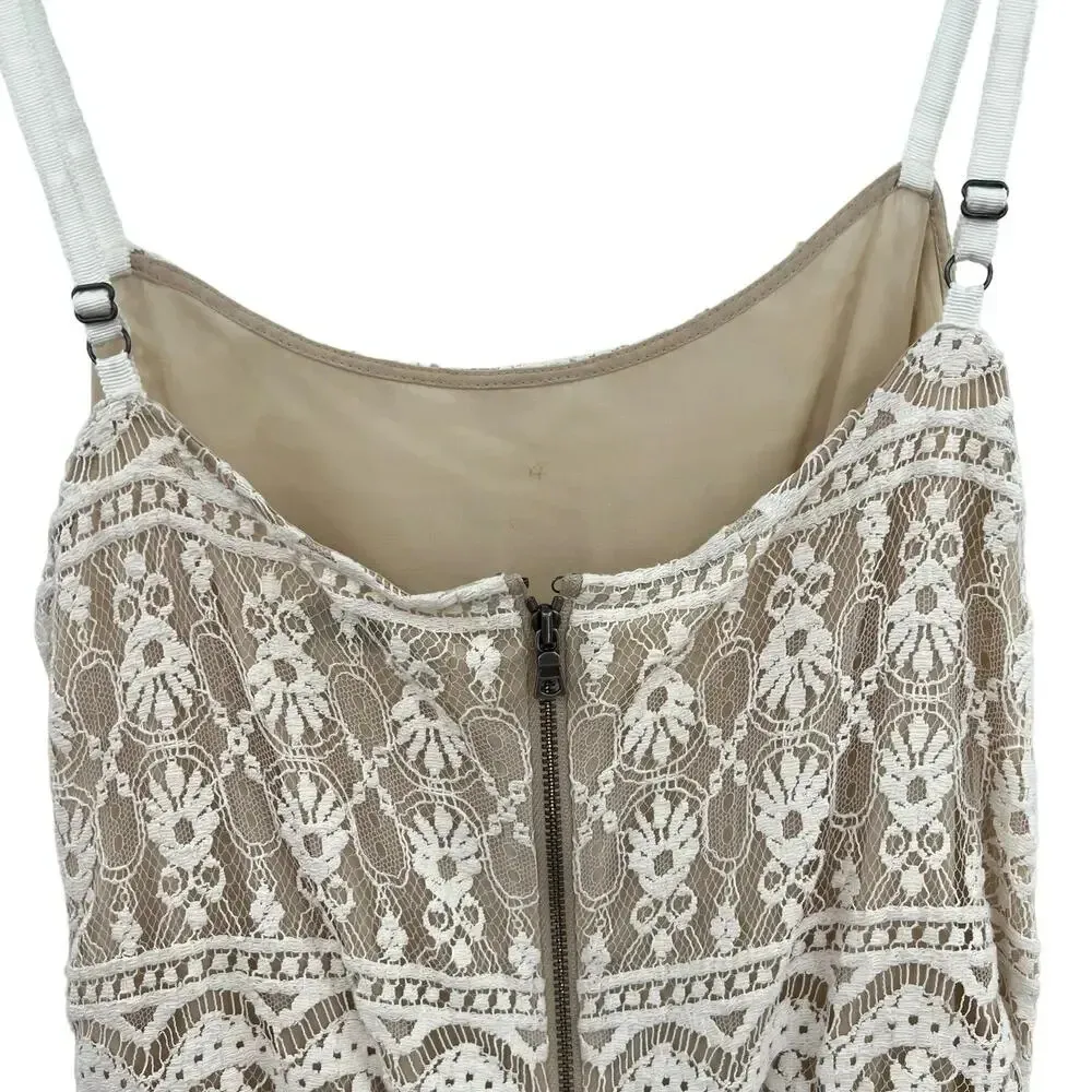 Alice + Olivia Cassia Romper Sleeveless Lace‎ Crochet Zipper White Beige  Size 8 - Image 10