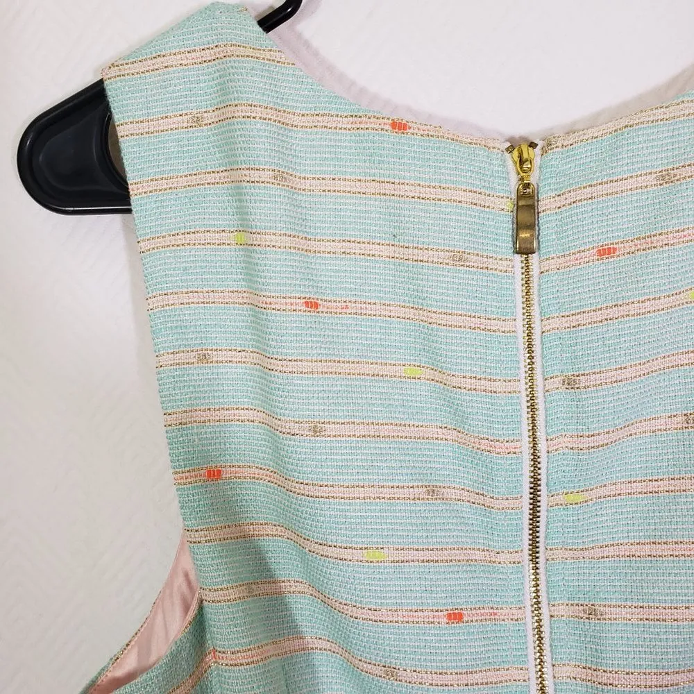 JULIE BROWN NYC Size 8 Blue, Gold, Stripe Nubby Knit, Sleeveless, Cutout Dress - Image 9