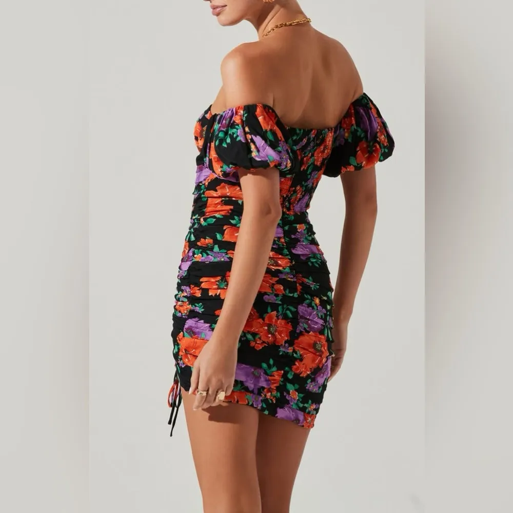 ASTR the Label Floral Ruched Off the Shoulder Minidress Size L - Black/Red - NWT - Image 2