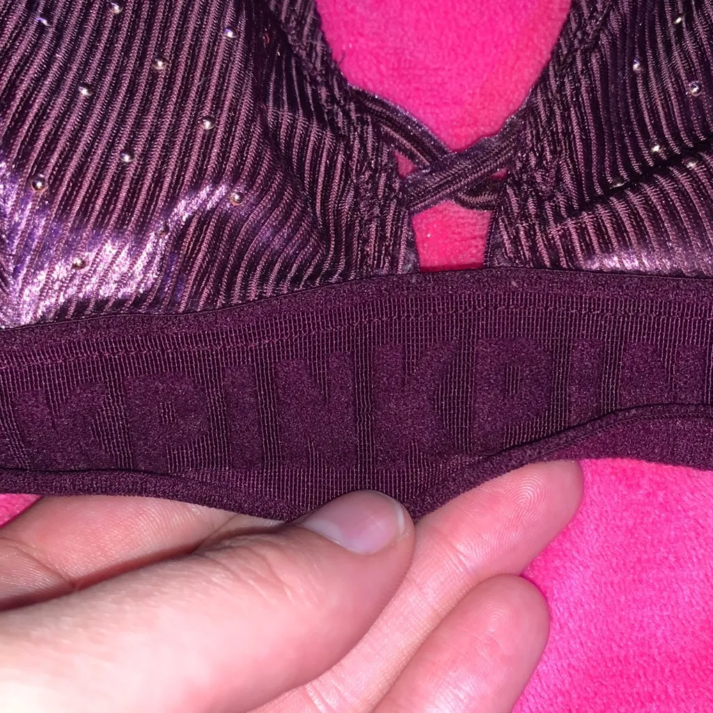 PINK Victoria’s Secret Velvet Studded Unlined Bra & Pink Sparkly Bandeau - Image 8