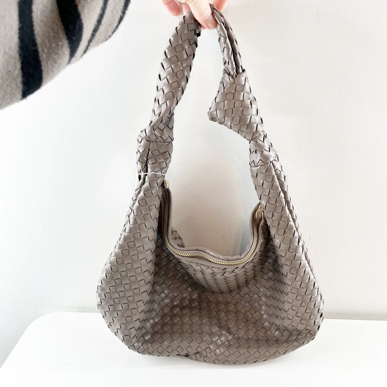 Melie Bianco Anthropologie Brigitte Woven Satchel Shoulder Bag Purse Gray - Image 4