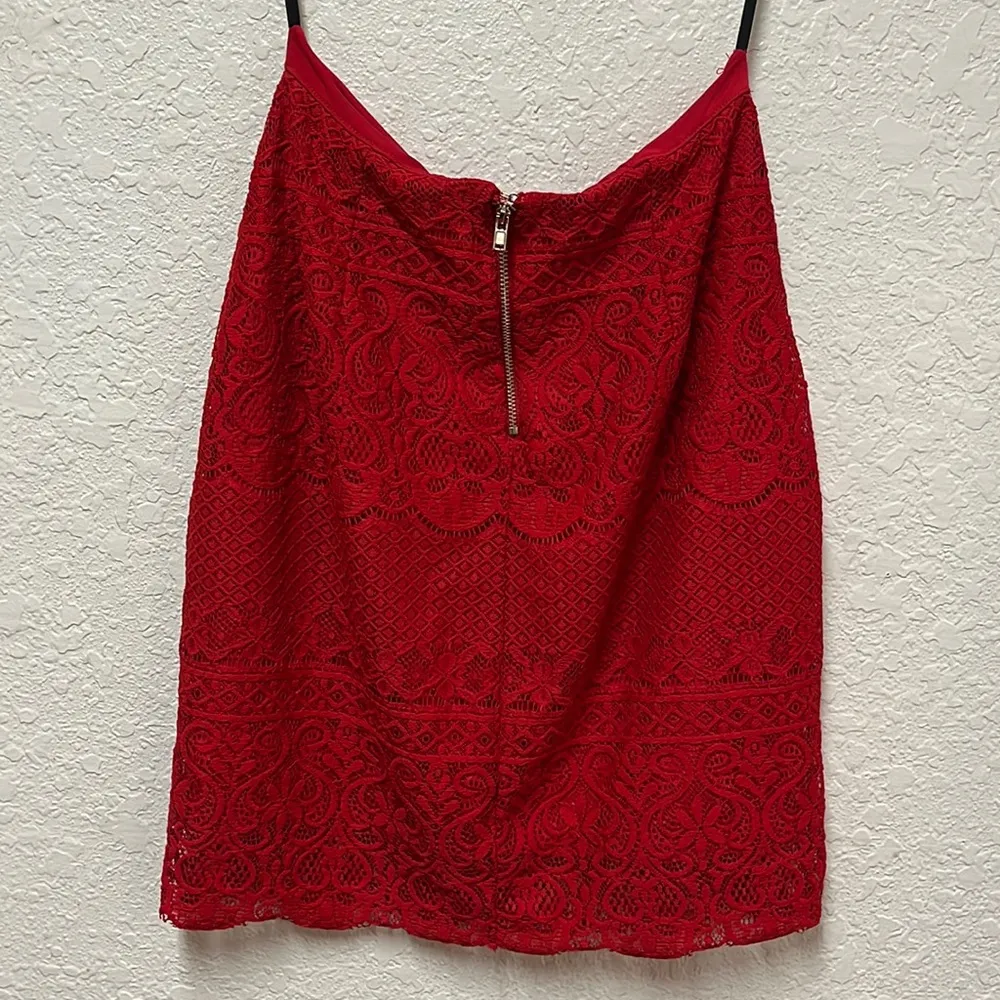 BEBE 2 PC Red Barbados Cherry Lace Skirt & Top Size XS - Image 10