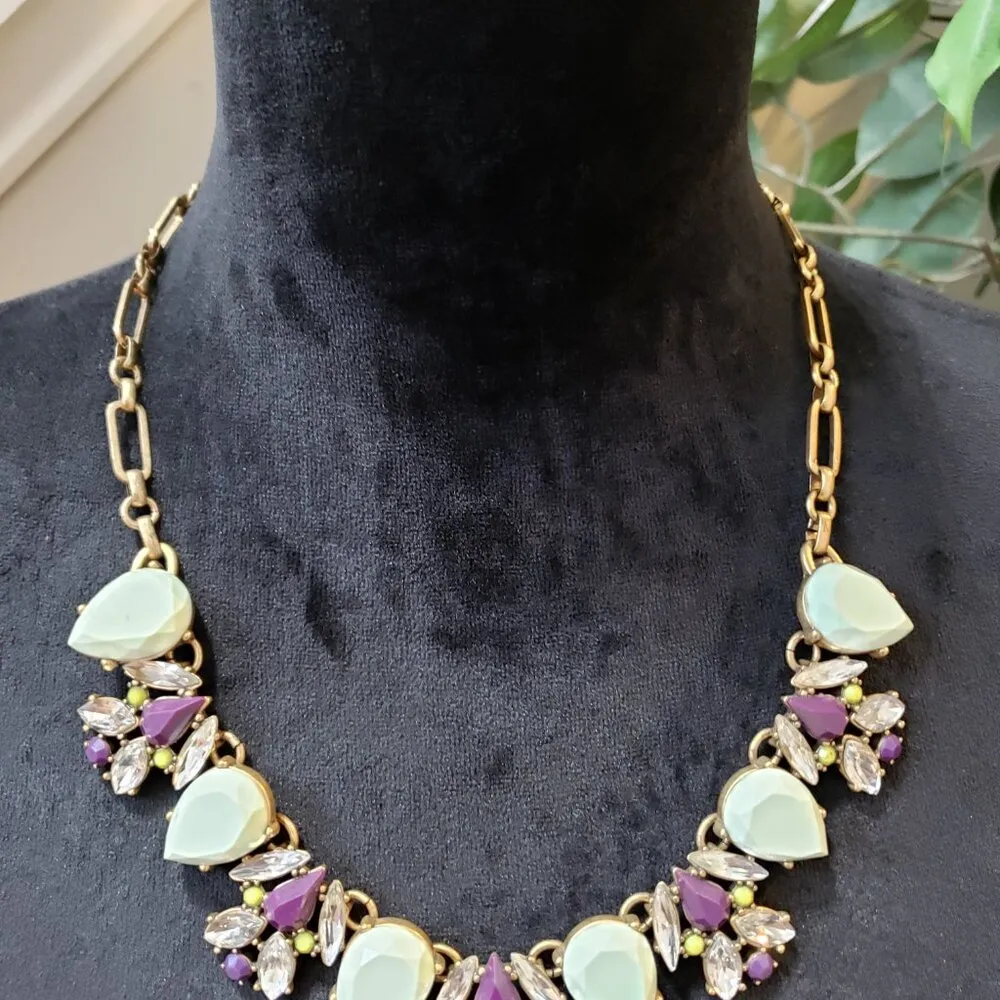 J.CREW Necklace Womens Multicolor Rhinestone Gold Tone Chain with Lobster Clasp Purple - Image 2