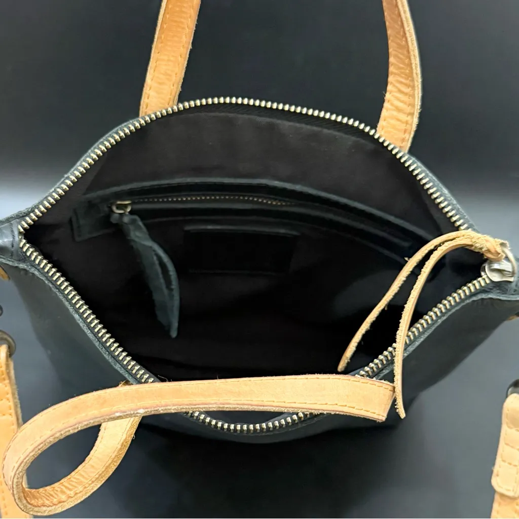 ABLE Abera Commuter Small Tote Matte Black/Cognac Leather Crossbody Tote Bag Black - Image 5