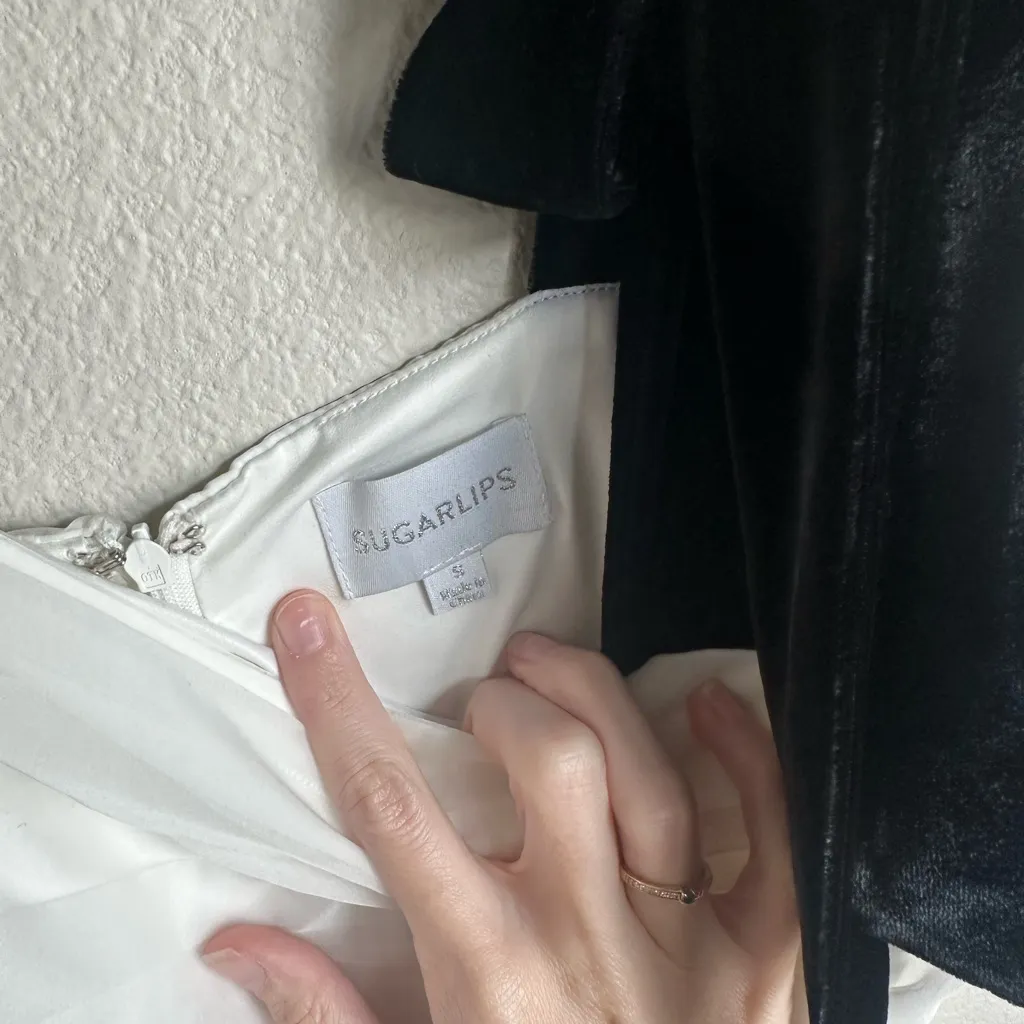 Sugarlips White and Black Velvet Strap Tulle Midi Dress - Image 4