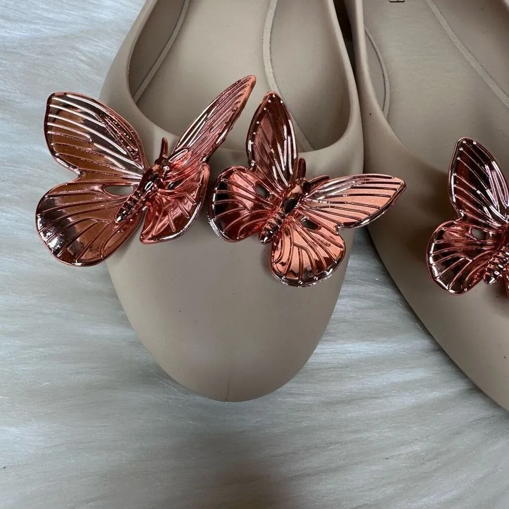 Melissa Women's Doll Rose Gold Butterfly Ballet Flats Nude Size 8 - Image 3