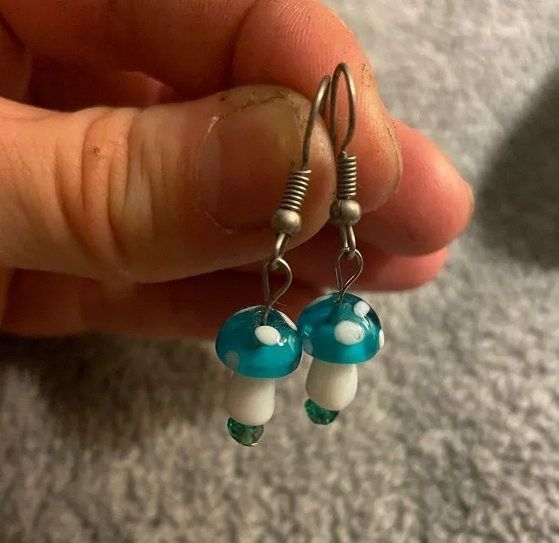 Teal Mushroom Earrings Blue - Image 7