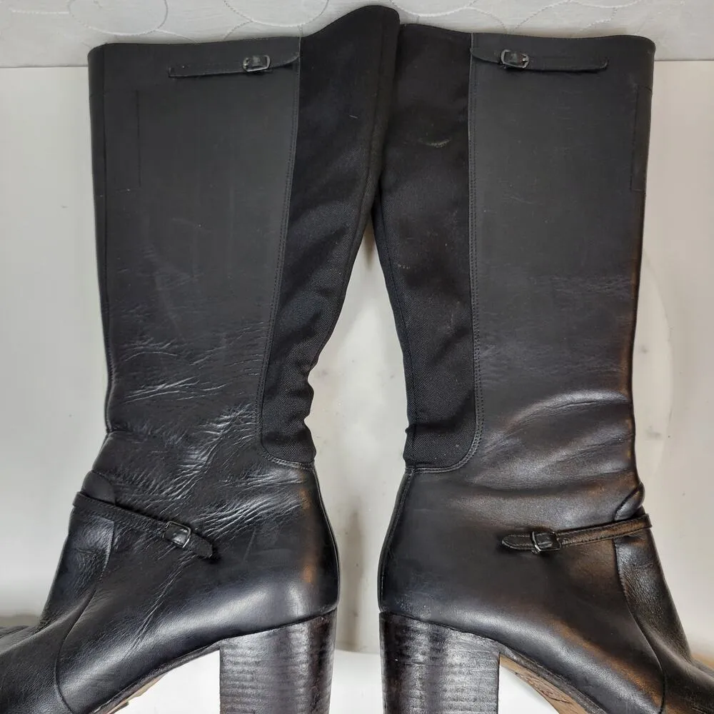 Timberland Tasa Tall Leather Boots 9 Black Knee High Western Block Heel 61383 - Image 9