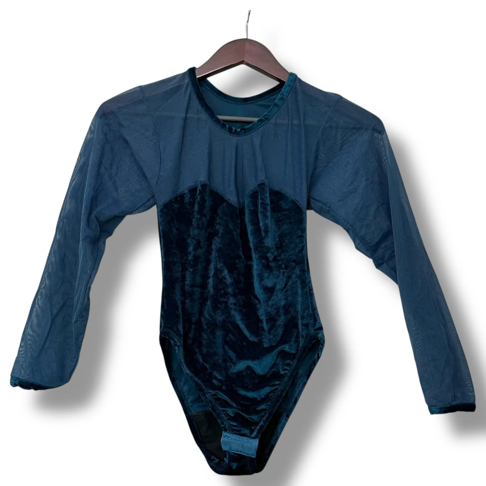 Vintage Andra Lingerie Velvet Bodysuit Mesh Teal Blue‎ Womens Sz M Whimsigoth Blue Size M - Image 2