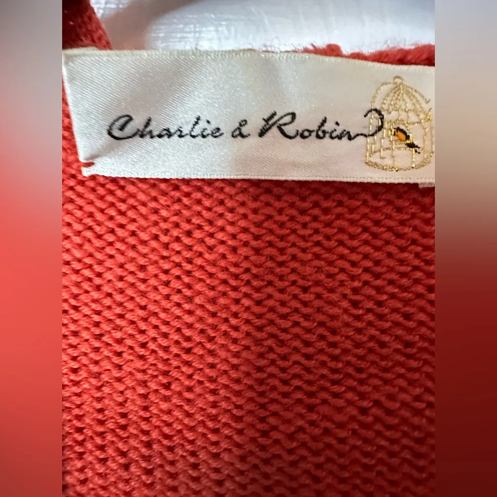 Anthropologie Charlie & Robin Women’s Orange Long Cardigan Jacket W/Hood Size S Red - Image 5