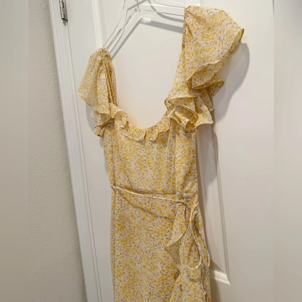 HELLO MOLLY Taking Over This Scene Ruffle Trim Waist-Tie Dress Yellow Floral L - Image 8
