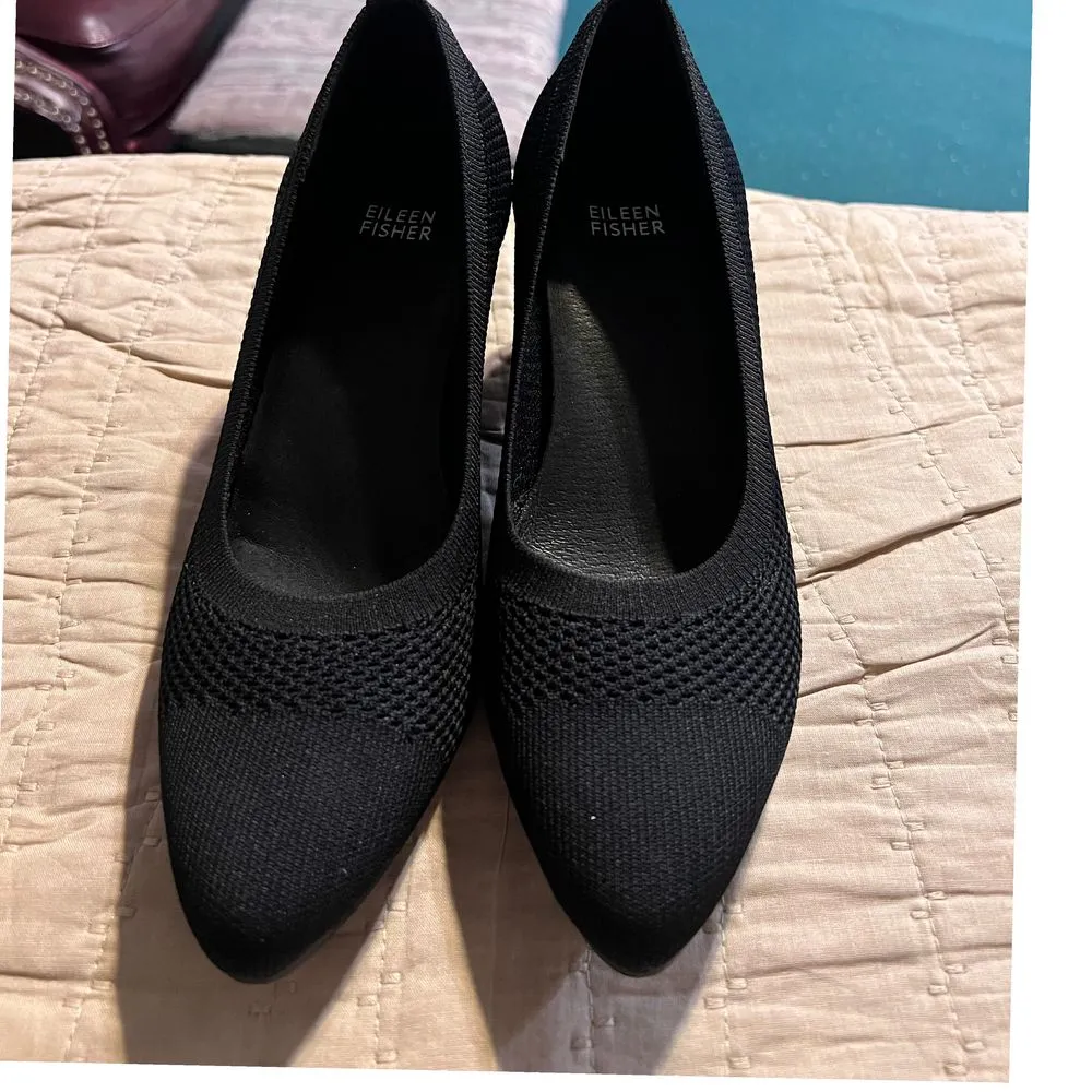 Eileen Fisher Black Knit Mesh‎ Pointed Toe Flats Comfort Professional Shoes - Image 2
