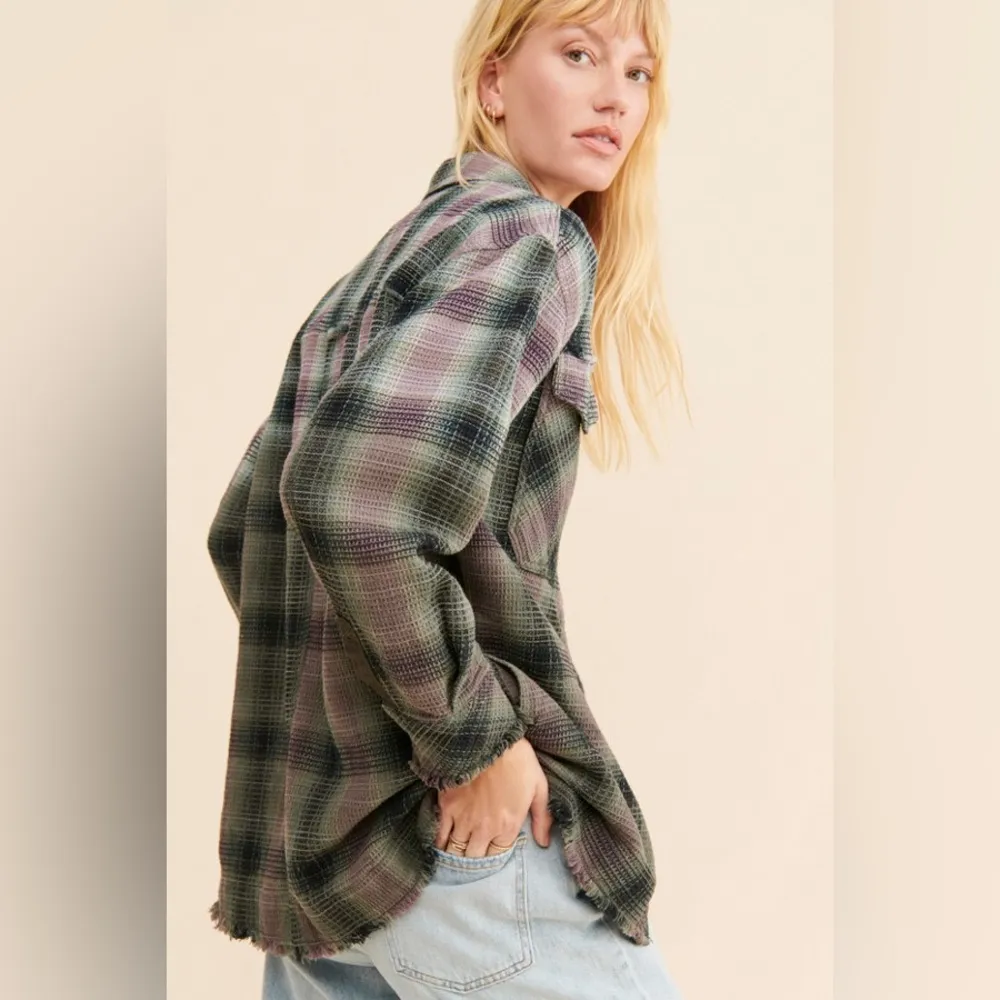 NWOT Free People Anneli Plaid Shirt Jacket In Spanish Olive - Image 7