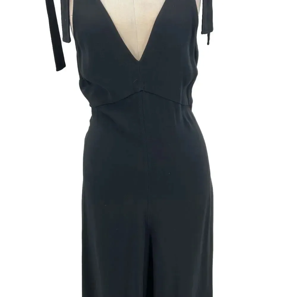 Aritzia Wilfred Tie Shoulder Sleeve Black Midi‎ Dress Sleeveless Slip Size Small - Image 4
