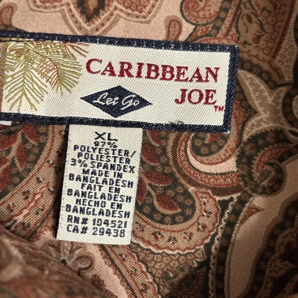 Caribbean Joe Paisley Boho Button Front Blouse XL Neutral Stretch - Image 2