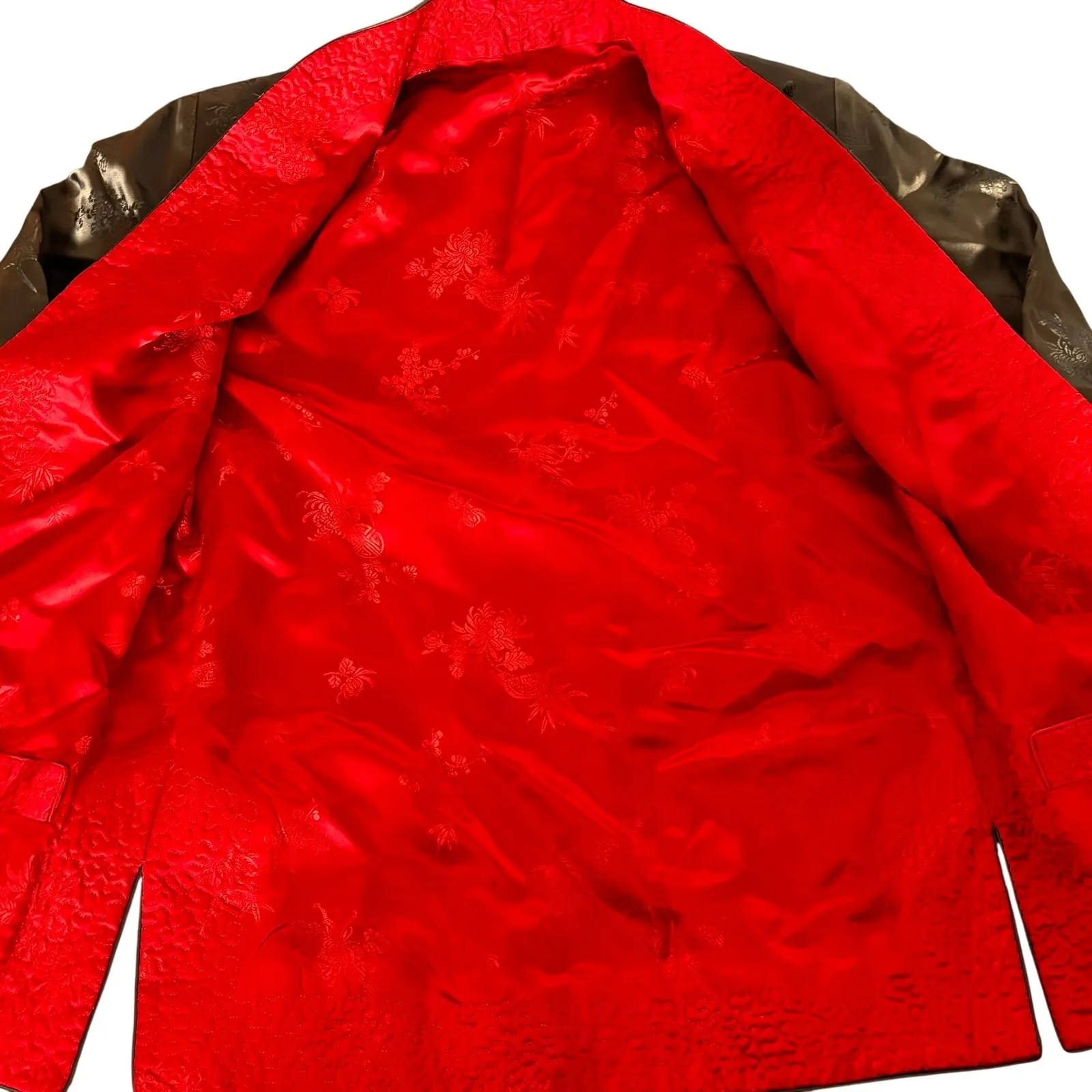 Vtg Peony Brand Satin Chinese Jacket Sz S Reversible Gold Bronze Red Shanghai - Image 3