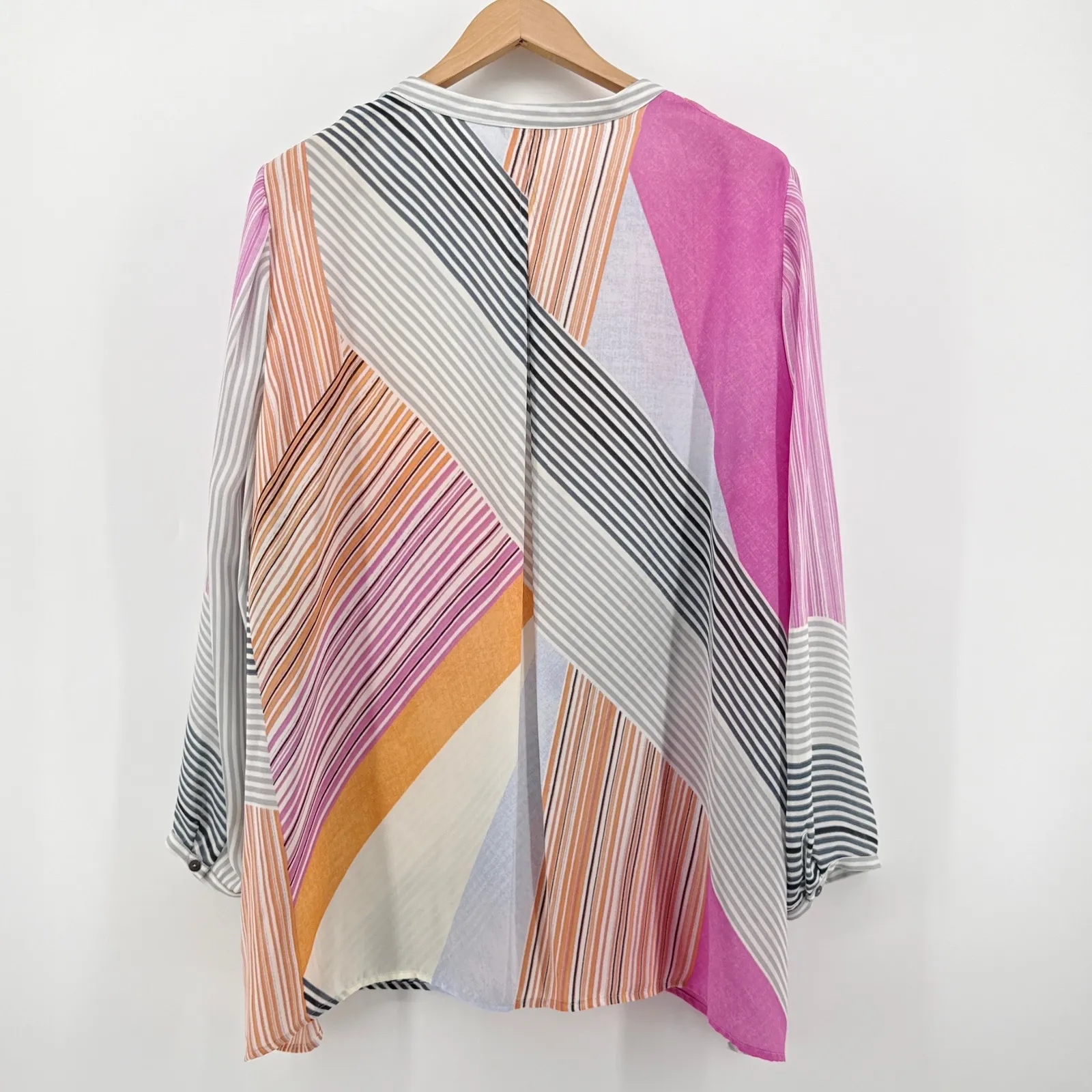 NWT NIC+ZOE 2X All Angles Multi Stripe Split Neck Long Sleeve Tunic Blouse - Image 6
