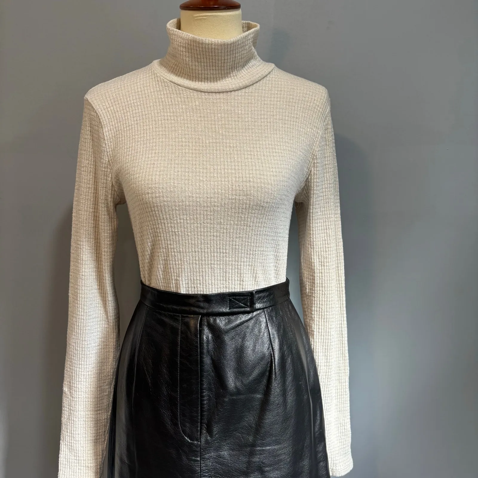 Y2K ABERCROMBIE & FITCH cream sparkle mock neck long sleeve top, size large - Image 4