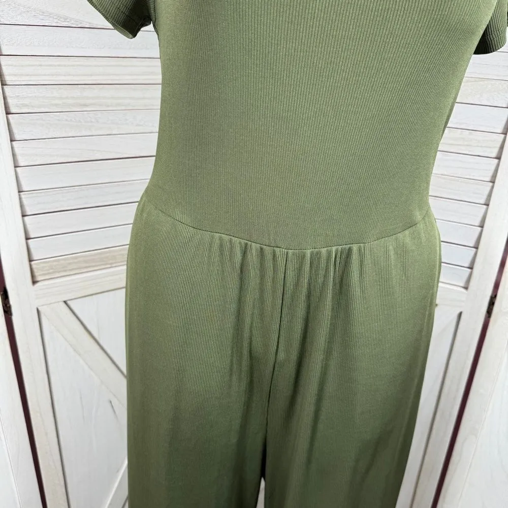 Cider Jumpsuit Square Scoop Neck Wide Leg Short Sleeve Olive Green‎ 0XL 12 14 - Image 8